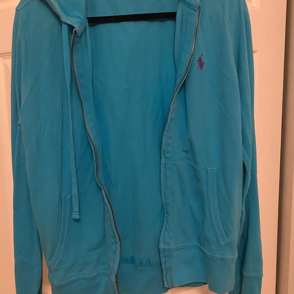 Ralph Lauren Turquoise Hoodie with Magenta Emblem - Picture 1 of 2